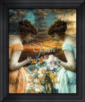 Framed Art Nouveau Zodiac Gemini Print