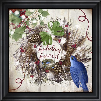 Framed Bluebird Christmas II Print