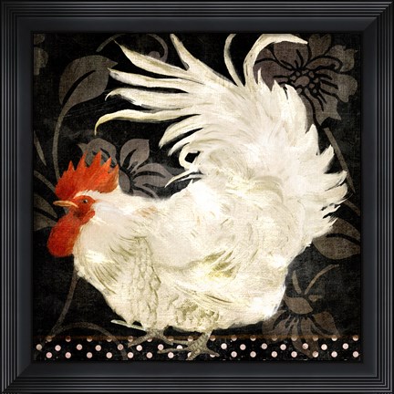 Framed Rooster Damask I Print