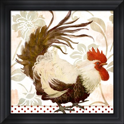 Framed Rooster Damask II Print