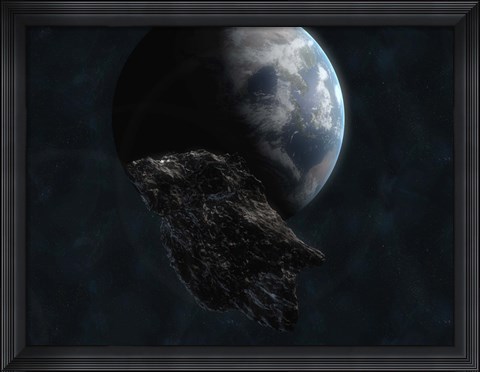 Framed Asteroid in Front of Earth Print