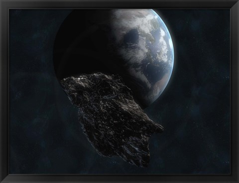 Framed Asteroid in Front of Earth Print