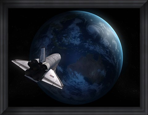 Framed Space Shuttle Against Earth Print