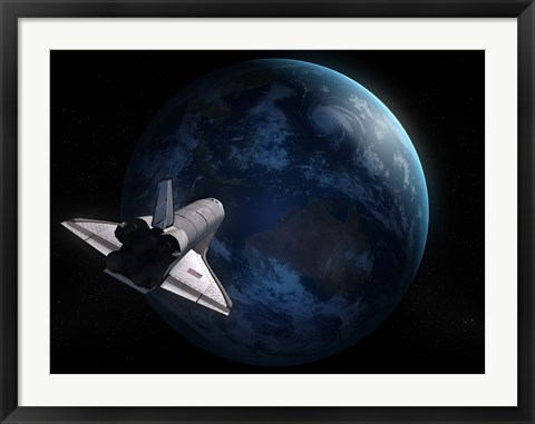 Framed Space Shuttle Against Earth Print