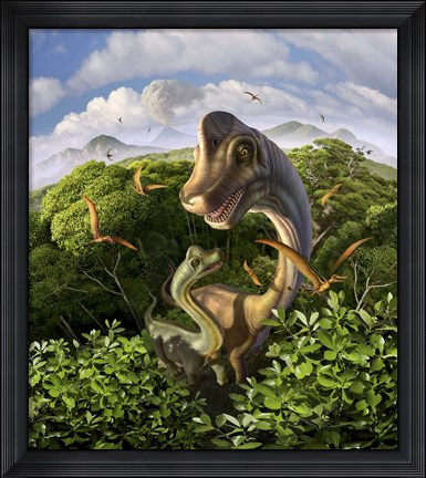 Framed Brachiosaurus with Young Print