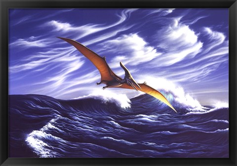 Framed Pteranodon Soars Over Waves Print