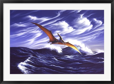 Framed Pteranodon Soars Over Waves Print