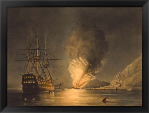 Framed Explosion of the US Steam Frigate Missouri Print