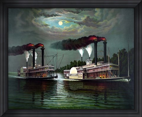 Framed Steamboats Robert E Lee and Natchez Print
