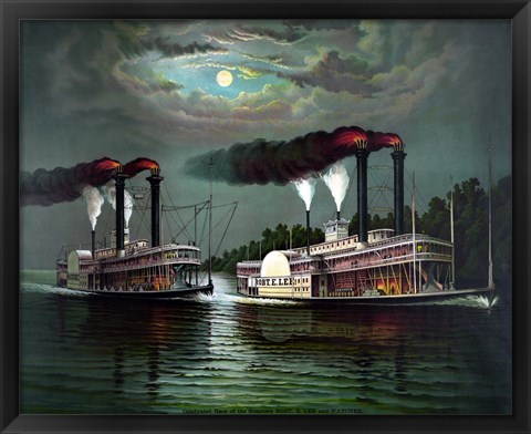 Framed Steamboats Robert E Lee and Natchez Print