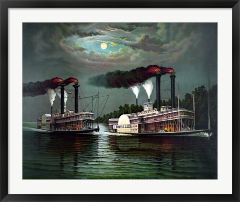 Framed Steamboats Robert E Lee and Natchez Print