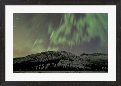Framed Aurora Borealis over Mountain Print
