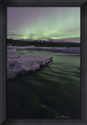 Framed Aurora Borealis over Creek, Yukon, Canada Print