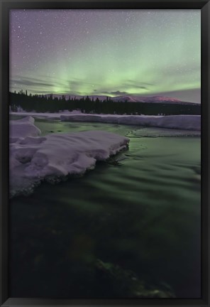 Framed Aurora Borealis over Creek, Yukon, Canada Print