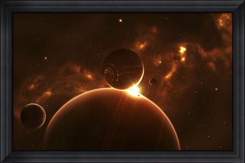 Framed Extraterrestrial world and Various moons Print