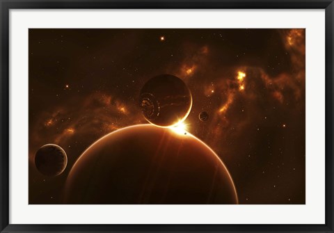 Framed Extraterrestrial world and Various moons Print