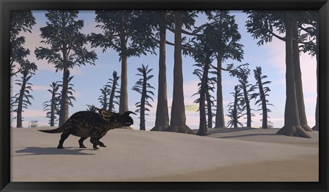Framed Brown Einiosaurus Roaming Print