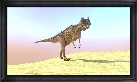 Framed Ceratosaurus Hunting in a Desert Print