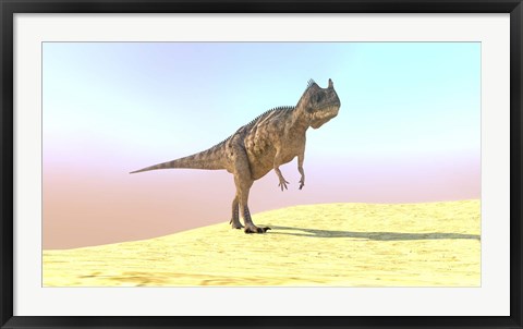 Framed Ceratosaurus Hunting in a Desert Print