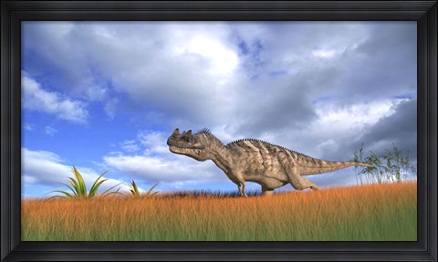 Framed Ceratosaurus Hunting in Prehistoric Grasslands Print
