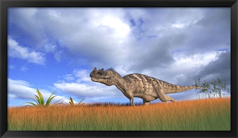 Framed Ceratosaurus Hunting in Prehistoric Grasslands Print