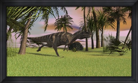 Framed Ceratosaurus Running Across a Field Print