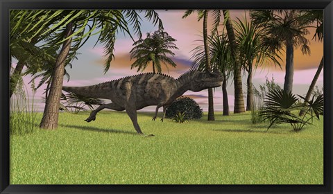 Framed Ceratosaurus Running Across a Field Print