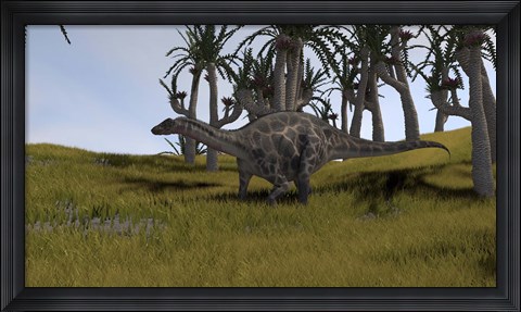 Framed Dicraeosaurus in a Savanna Landscape Print