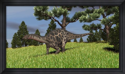 Framed Dicraeosaurus Walking in a Field Print