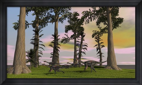 Framed Herd of Gigantoraptors Print