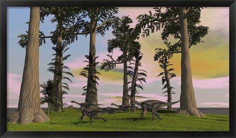 Framed Herd of Gigantoraptors Print