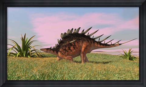Framed Kentrosaurus Walking across Grasslands Print