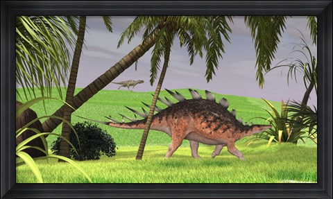 Framed Kentrosaurus Walking in Field Print