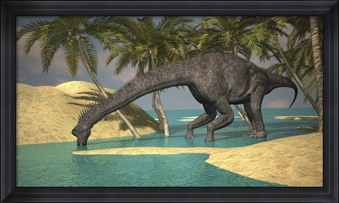 Framed Large Brachiosaurus Drinking Water Print