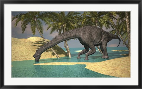 Framed Large Brachiosaurus Drinking Water Print