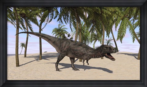 Framed Majungasaurus in a Prehistoric Landscape Print