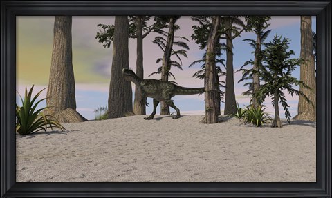 Framed Monolophosaurus in Prehistoric Environment Print