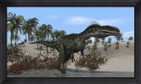 Framed Monolophosaurus Walking in Water Print