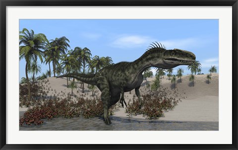 Framed Monolophosaurus Walking in Water Print