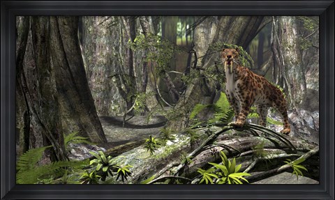Framed Saber-Toothed Tiger in a Forest Print