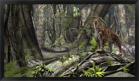 Framed Saber-Toothed Tiger in a Forest Print