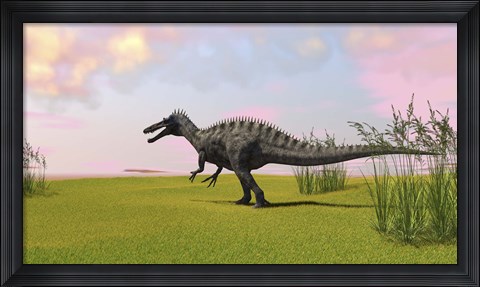 Framed Suchomimus Walking in Grass Print
