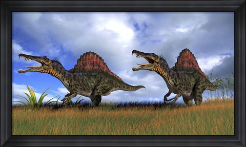 Framed Two Spinosaurus Hunting Print