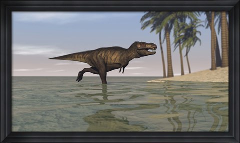 Framed Tyrannosaurus Rex Hunting in Water Print