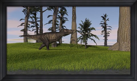 Framed Tyrannosaurus Rex in Grass Print