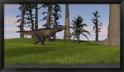 Framed Tyrannosaurus Rex in Grass Print