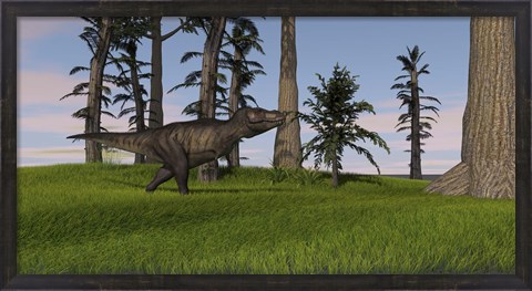 Framed Tyrannosaurus Rex in Grass Print