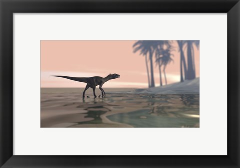 Framed Utahraptor in Shallow Water Print