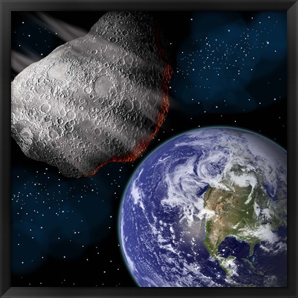 Framed Asteroid Approaching Earth Print