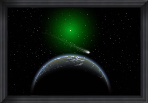 Framed Comet Passing Alien World Print
